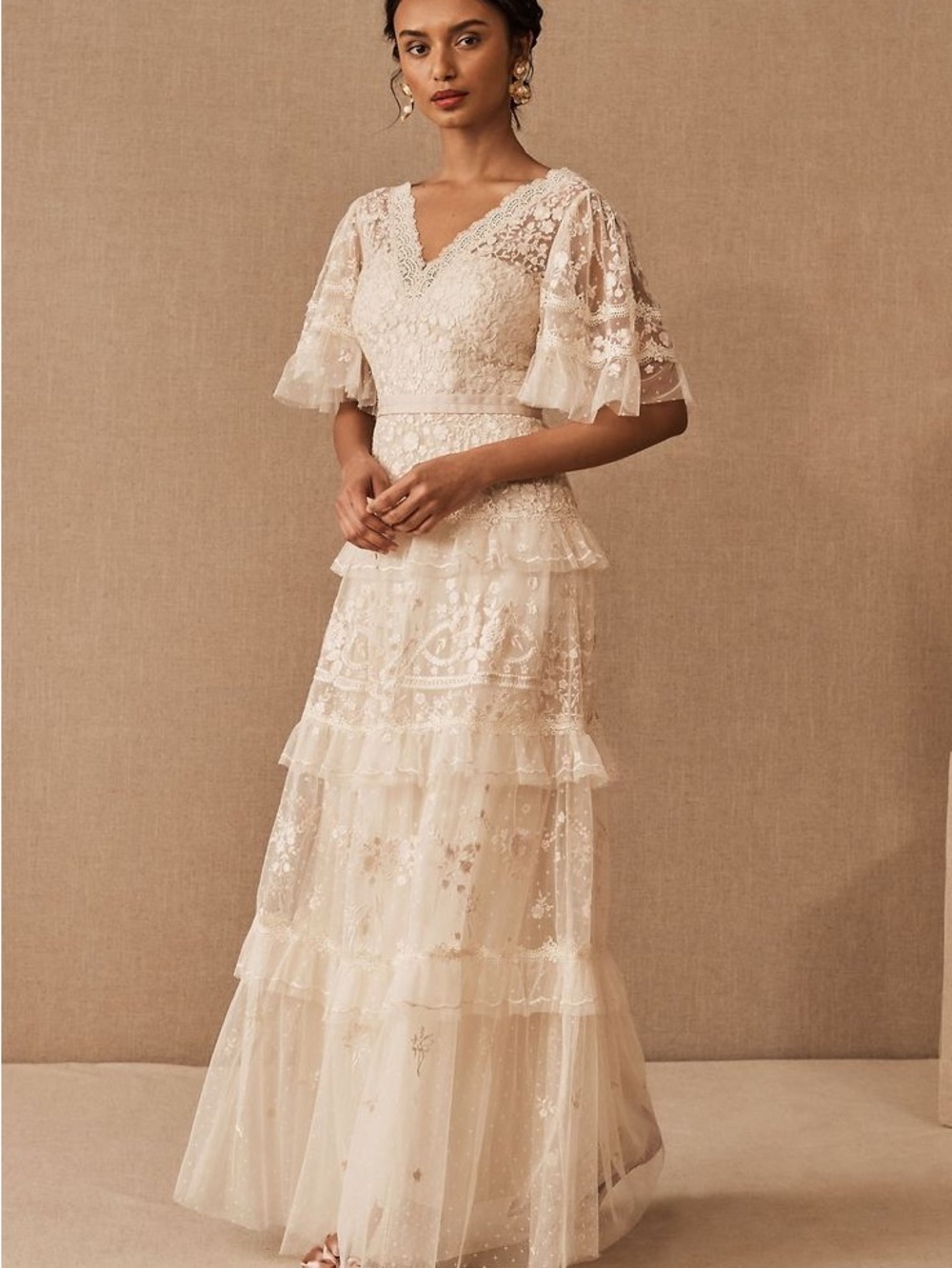 NWT Needle and Thread Francine Gown - Ivory Lace Tiered Maxi Dress Embroidered